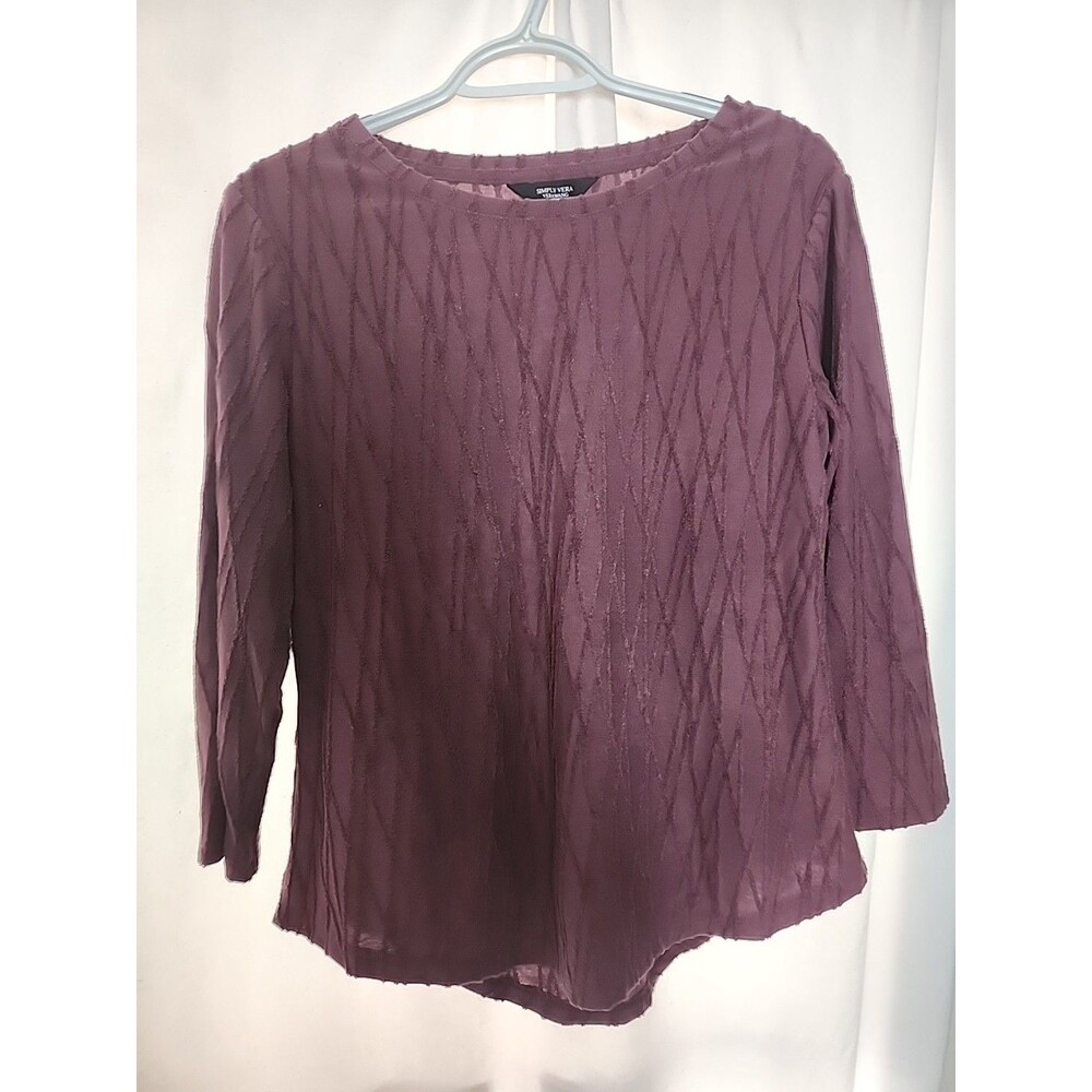 Simply Vera Wang Womens Size M 3/4 Sleeve Textured Maroon Shirt